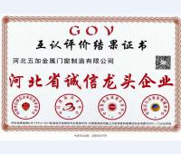 河北省诚信龙头企业证书